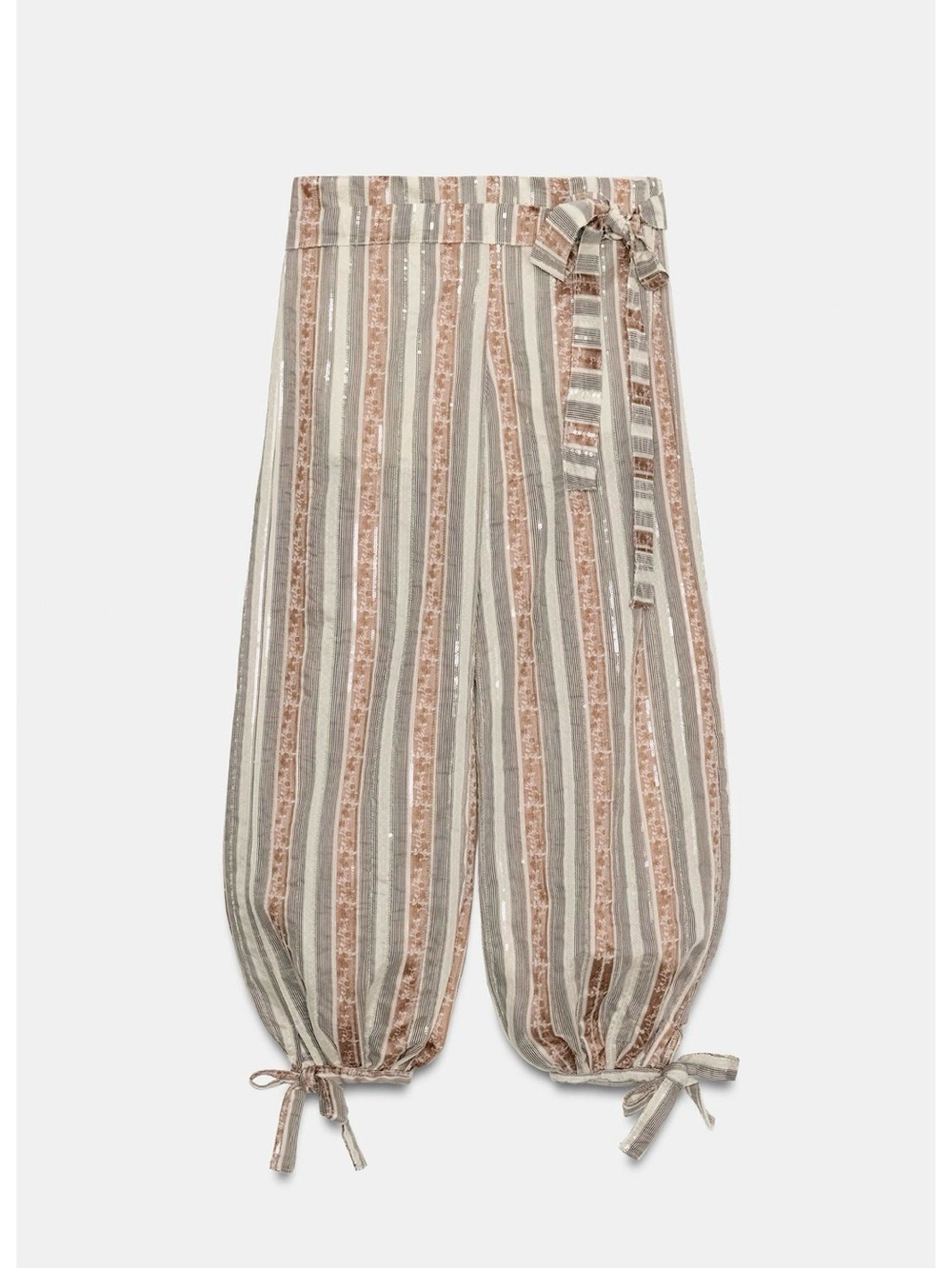 NWT: Zara Striped Belted Baggy Pant.